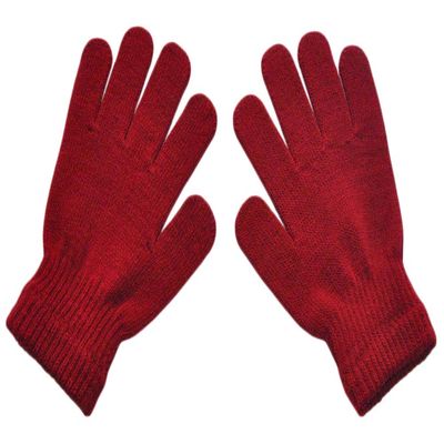 BaiX Boys and Girls Warm Winter Knitted Writing Gloves, 5-12 Years Old (Dark Red)