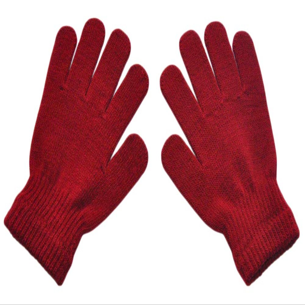 BaiX Boys and Girls Warm Winter Knitted Writing Gloves, 5-12 Years Old (Dark Red)