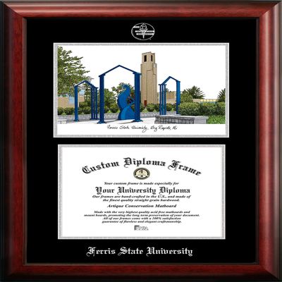 Campus Images NCAA Ferris State Bulldogs Unisex Silver Medallion Frame Ferris State University 11w x 8.5h Silver Embossed Diploma Frame Lithograph, Brown, One Size