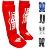 BadBoxe Muay Thai, Boxing, Kickboxing,Karate, Taekwondo, MMA Elastic Cloth Shin & Instep Padded Guards, Shin in Steps, Shin Guards, Different Sizes (Pair) (RED/White, S/M)