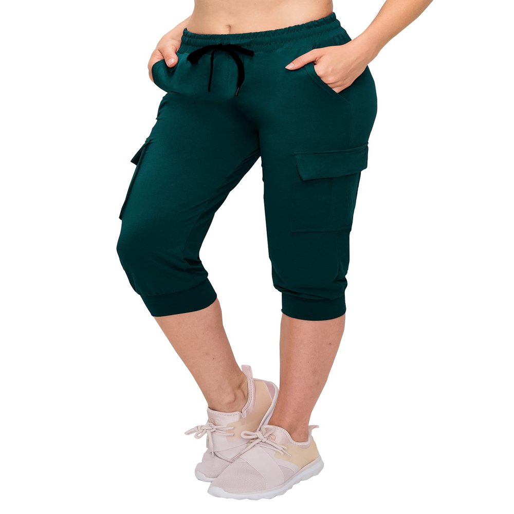 ALWAYS Womens Cargo Capri Jogger Sweatpants with Pockets Super Soft Stretch Lounge Pants, Casual Joggers for Women, Daily Wear & Travel, Dark Teal XL