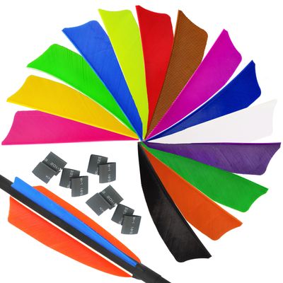 AMEYXGS 50Pcs Arrow Feathers 3" 4" 5" Turkey Feather Fletching Vanes Rignt Wing Shield/Droplet Shape Fletches for DIY Arrow (Yellow,3inch,Shield Shape)