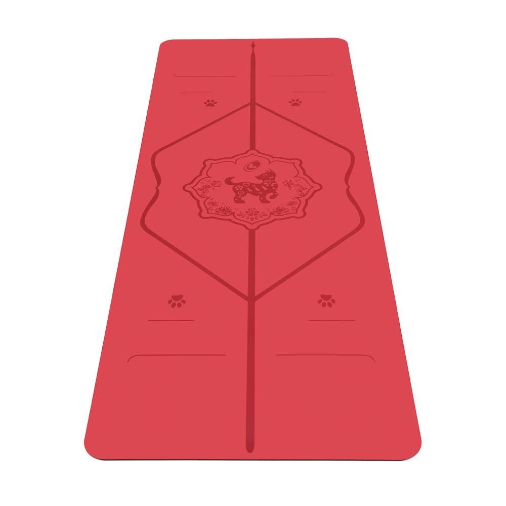 Liforme Year of The Dog Yoga mat  Patented Alignment System, Warrior-like Grip, Non-Slip, Eco-friendly, Sweat-resistant, Long, Wide and Thick for comfort Special Edition Dog - Red