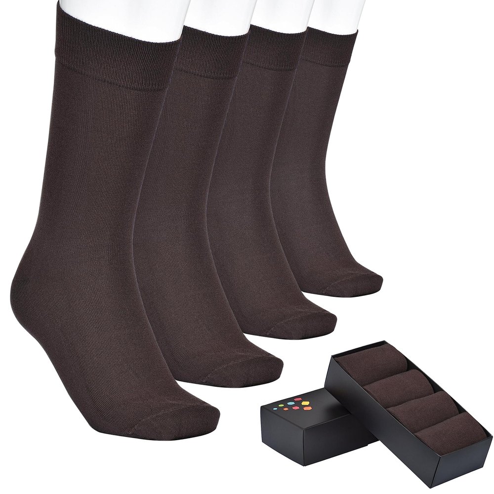 ELYFER Men's Cotton Dress Socks Seamless Toe Business Crew Men Socks (BROWN, 7-10.5)