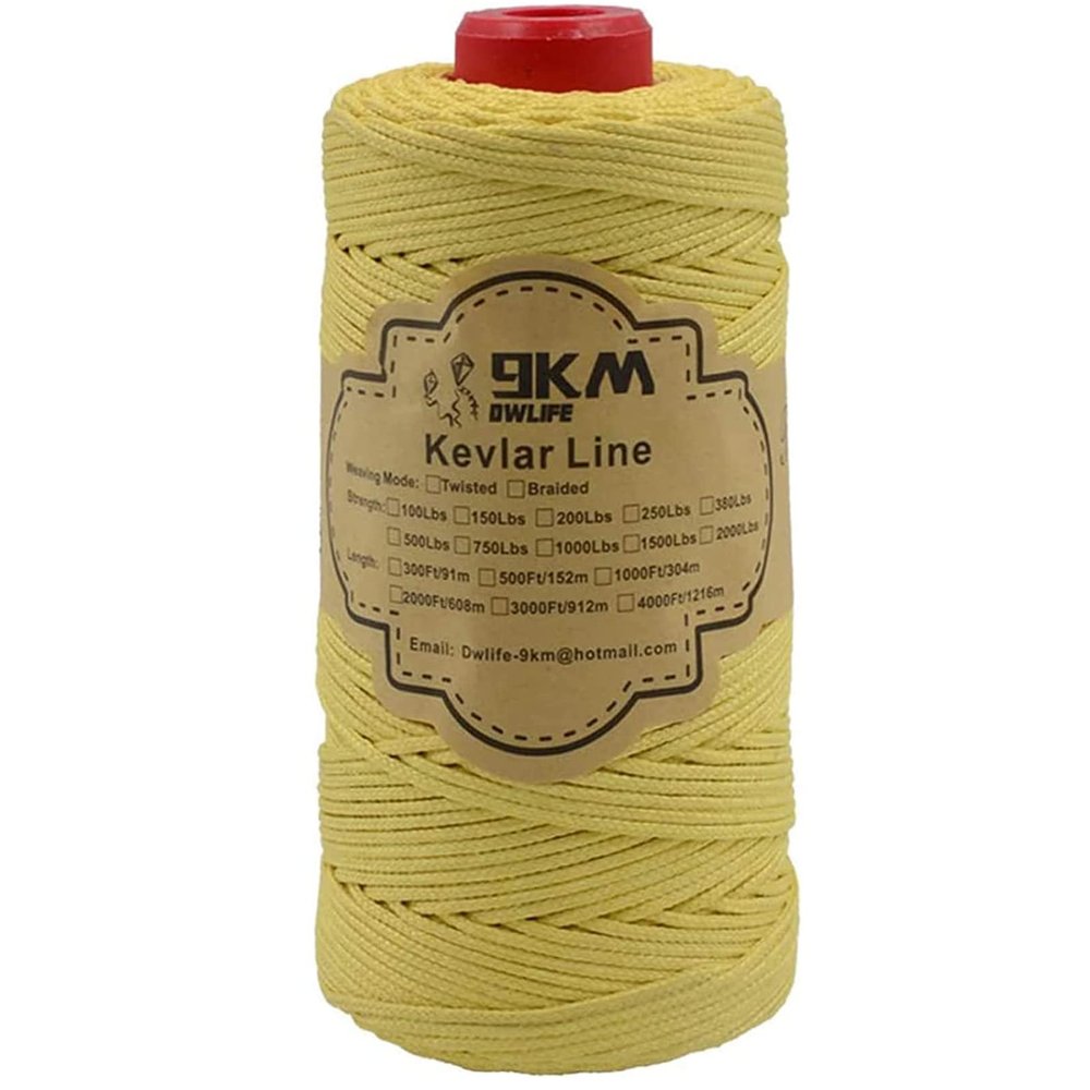9KM DWLIFE Kevlar Kite String, 1000lb 300Ft, Braided Kevlar Line, Low Stretch, High Strength, Heavy Duty, Fishing Assist Cord, Camping, Hiking, Outdoor Survival Rope
