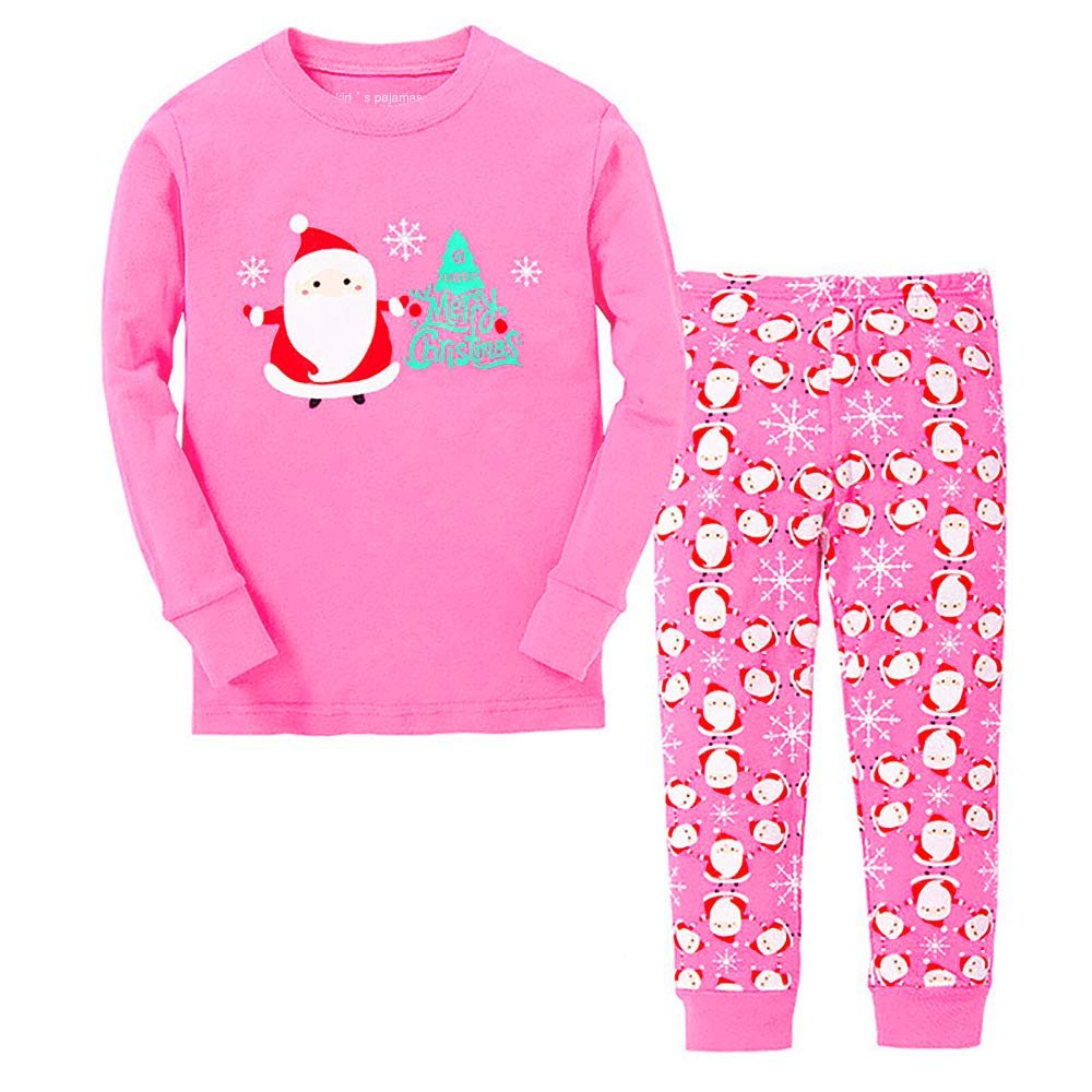 Tphon Girls Christmas Pajamas Toddler Boy Kids Holiday Pajamas Set Santa PJS Winter Sleepwear Children Clothes(Pink,2T)
