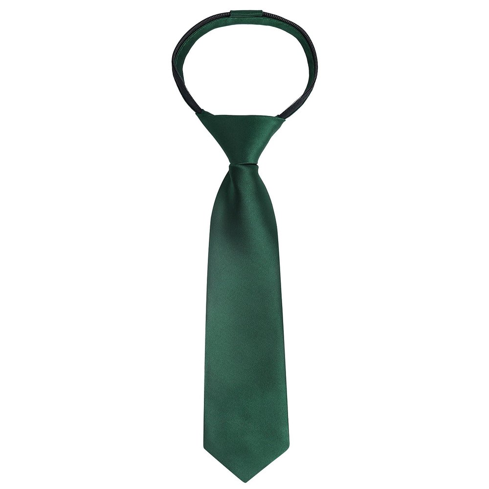 Alizeal Boys Solid Color Pre-tied 2.4'' Zipper Skinny Neckties for Kids, Dark Green