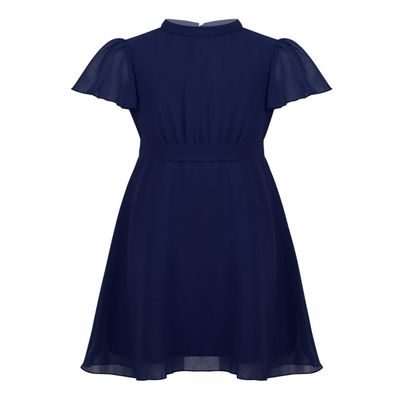 FEESHOW Girls High Neck Ruffle Flutter Sleeve Chiffon Pleated Dress Wedding Bridesmaid Party Flower Girl Dress Navy 6