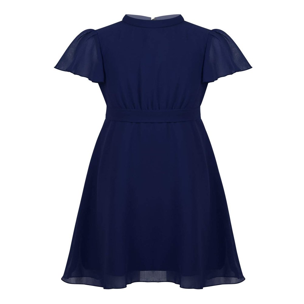 FEESHOW Girls High Neck Ruffle Flutter Sleeve Chiffon Pleated Dress Wedding Bridesmaid Party Flower Girl Dress Navy 6