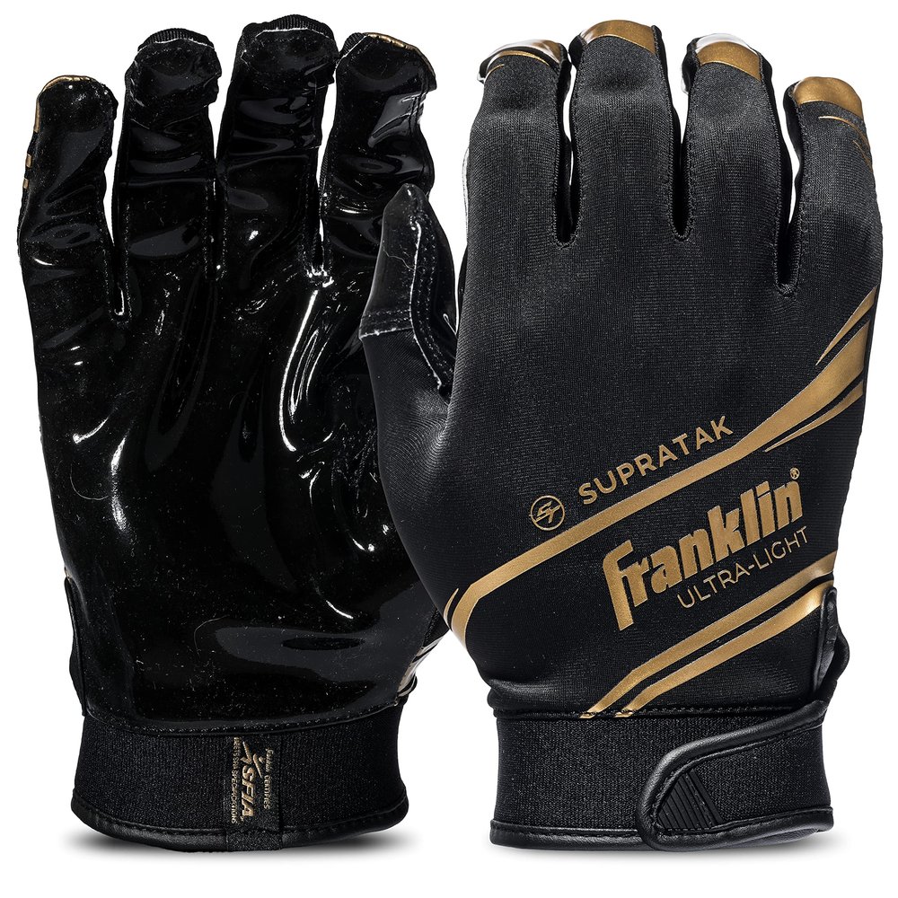 Franklin Sports Supratak Football Receiver Gloves - Black/Chrome - Adult X-Large