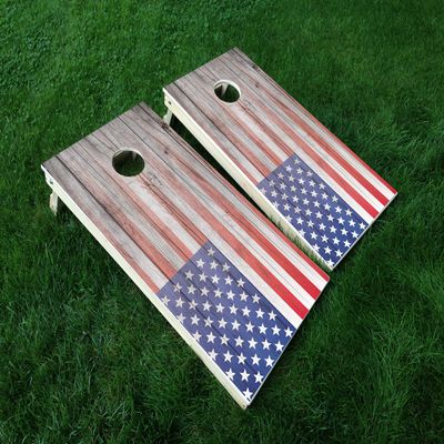 Distressed America 20 USA Flag Cornhole WRAP Set Vinyl Board Decal Baggo Bag Toss Boards * Made in The USA *
