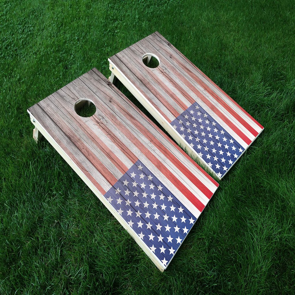 Distressed America 20 USA Flag Cornhole WRAP Set Vinyl Board Decal Baggo Bag Toss Boards * Made in The USA *