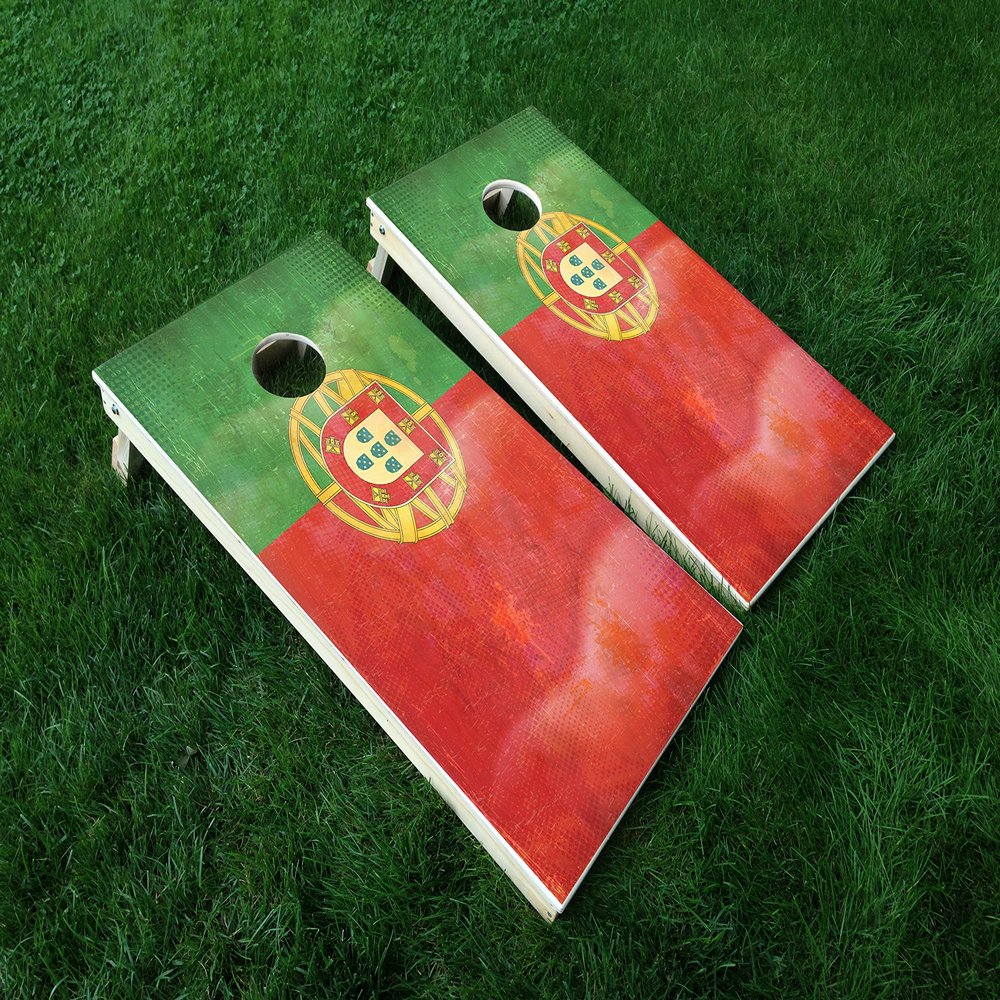 Distressed Portugal 02 Portuguese Flag Cornhole WRAP Set Vinyl Board Decal Baggo Bag Toss Boards * Made in The USA *