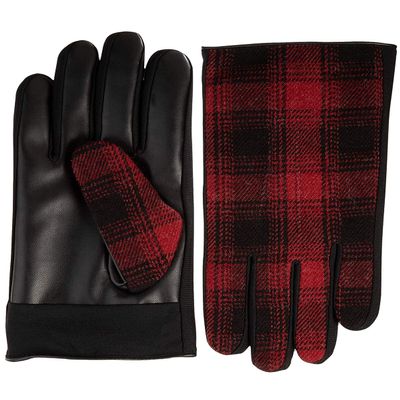 Isotoner Mens Sleek Heat Wool Blend Faux Leather Driving Gloves Red M