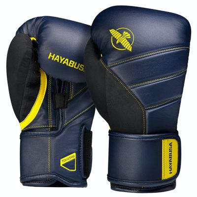 Hayabusa T3 Boxing Gloves for Men and Women Wrist and Knuckle Protection, Dual-X Hook and Loop Closure, Splinted Wrist Support, 5 Layer Foam Knuckle Padding - Navy/Yellow, 12 oz