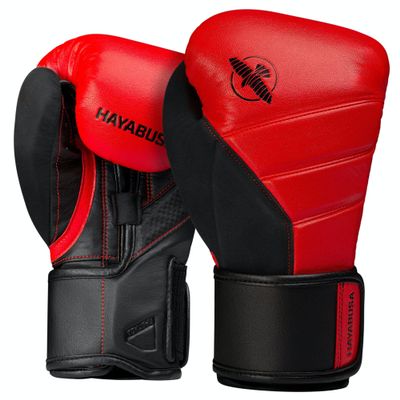 Hayabusa T3 Boxing Gloves for Men and Women Wrist and Knuckle Protection, Dual-X Hook and Loop Closure, Splinted Wrist Support, 5 Layer Foam Knuckle Padding - Red/Black, 16 oz