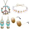 Hicarer Hippie Costume Accessories Include Sunglasses, Peace Sign Necklace, Boho Headband and Earring for 60s 70s Party(White) view 1