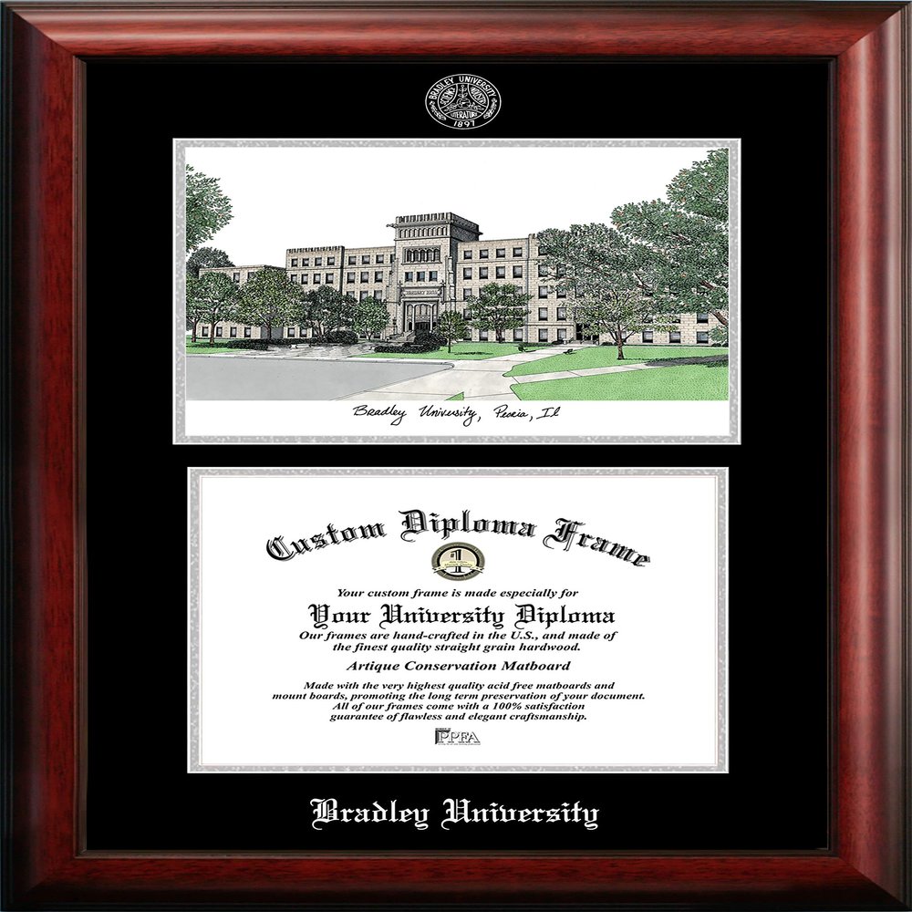 Campus Images NCAA Bradley Braves Unisex Silver Medallion Frame Bradley University 11w x 8.5h Silver Embossed Diploma Frame Lithograph, Brown, One Size