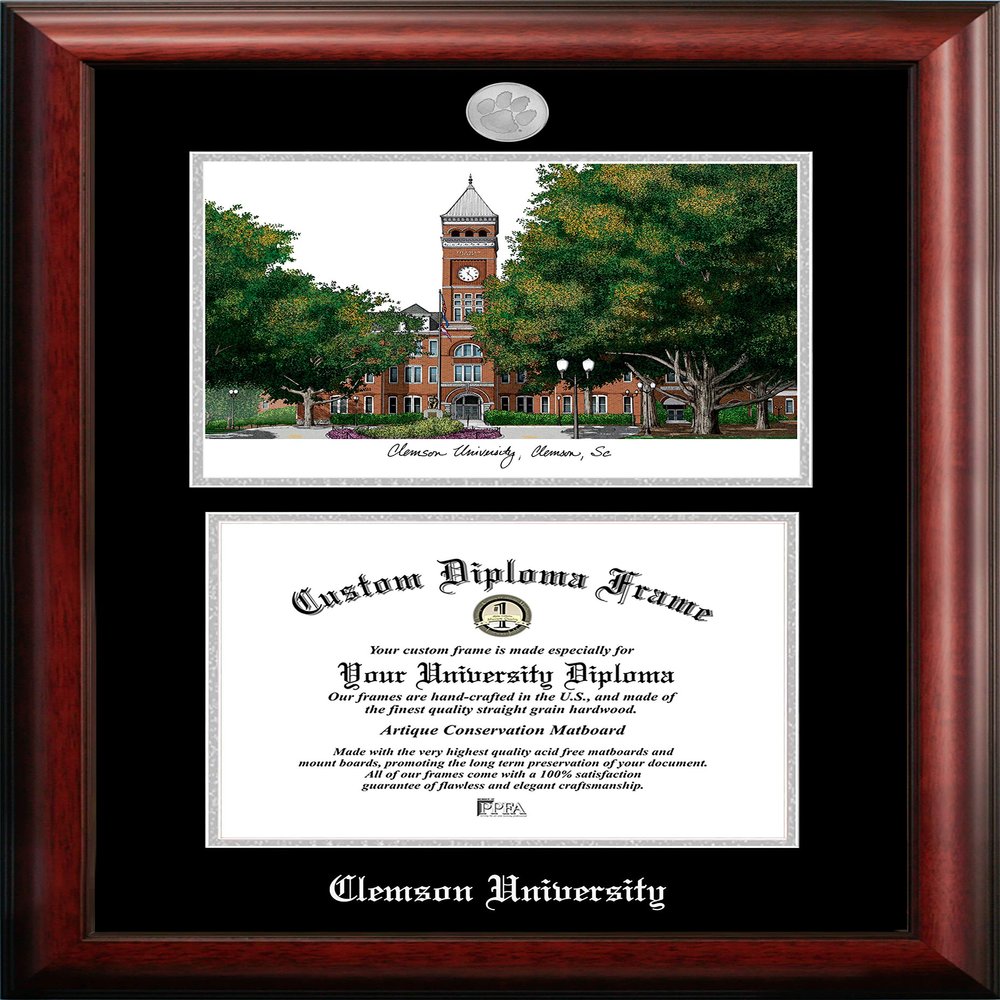 Campus Images NCAA Clemson Tigers Unisex Silver Medallion Frame Clemson University 11w x 8.5h Silver Embossed Diploma Frame Lithograph, Brown, One Size