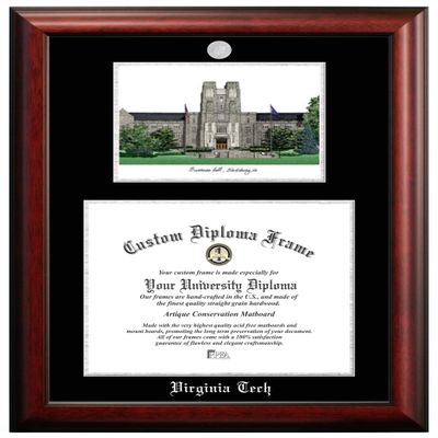 Campus Images NCAA Virginia Tech Hokies Unisex Silver Medallion Frame Virginia Tech 15.5w x 13.5h Silver Embossed Diploma Frame Lithograph, Brown, One Size