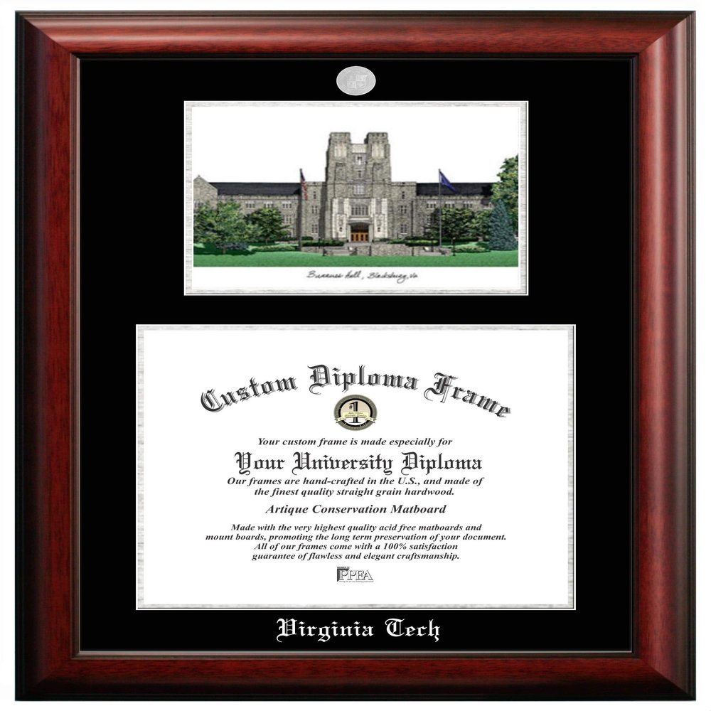 Campus Images NCAA Virginia Tech Hokies Unisex Silver Medallion Frame Virginia Tech 15.5w x 13.5h Silver Embossed Diploma Frame Lithograph, Brown, One Size