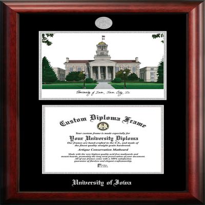 Campus Images NCAA Iowa Hawkeyes Unisex Silver Medallion Frame University of Iowa 11w x 8.5h Silver Embossed Diploma Frame Lithograph, Brown, One Size