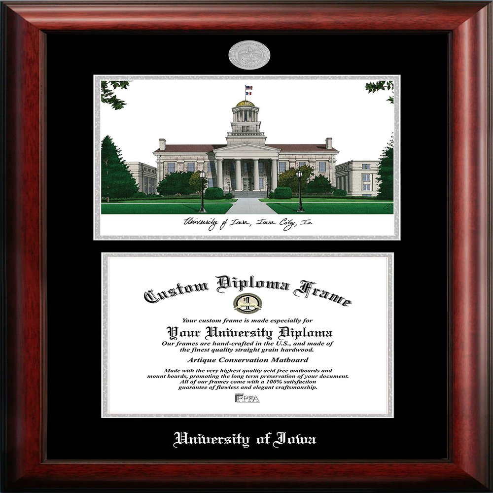 Campus Images NCAA Iowa Hawkeyes Unisex Silver Medallion Frame University of Iowa 11w x 8.5h Silver Embossed Diploma Frame Lithograph, Brown, One Size