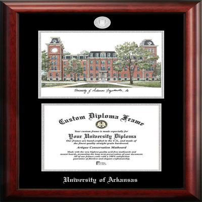 Campus Images NCAA Arkansas Razorbacks Unisex Silver Medallion Frame University of Arkansas 11w x 8.5h Silver Embossed Diploma Frame Lithograph, Brown, One Size, Multi (AR999LSED-1185)