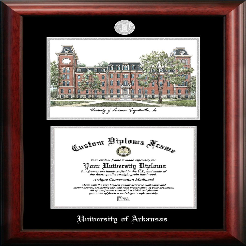 Campus Images NCAA Arkansas Razorbacks Unisex Silver Medallion Frame University of Arkansas 11w x 8.5h Silver Embossed Diploma Frame Lithograph, Brown, One Size, Multi (AR999LSED-1185)