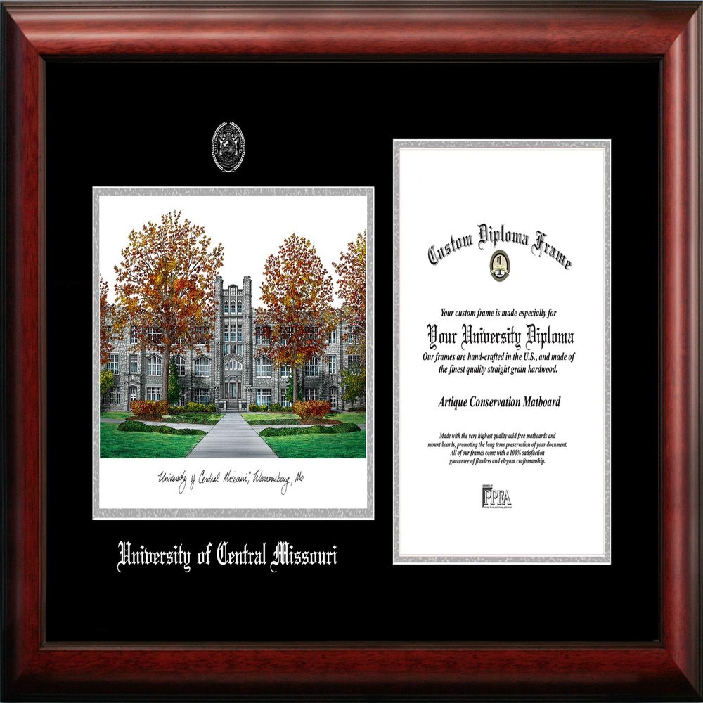 Campus Images NCAA Central Missouri Mules Unisex Silver Medallion Frame University Central Missouri 8.5w x 11h Silver Embossed Diploma Frame Lithograph, Brown, One Size