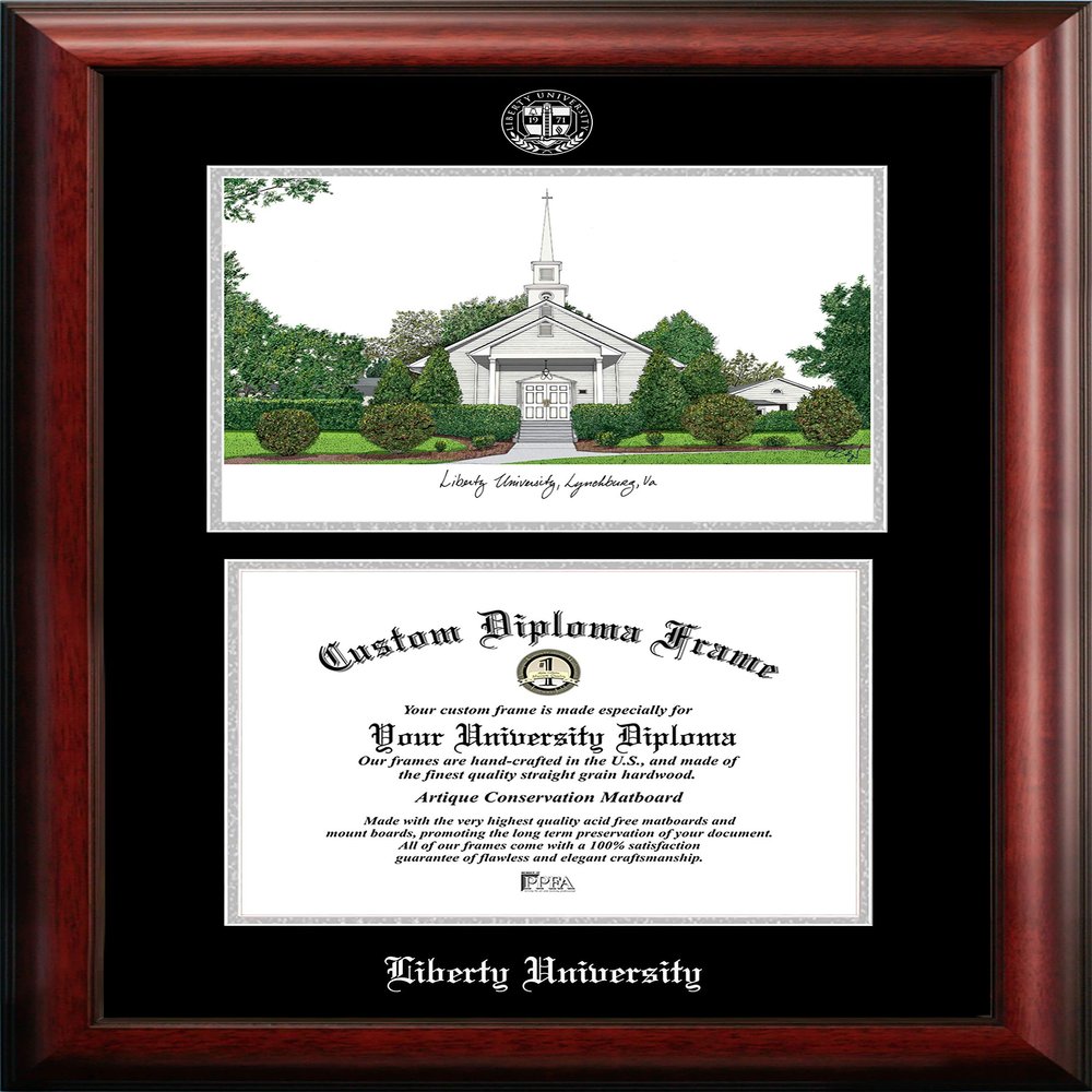 Campus Images NCAA Liberty Flames Unisex Silver Medallion Frame Liberty University 11w x 8.5h Silver Embossed Diploma Frame Lithograph, Brown, One Size