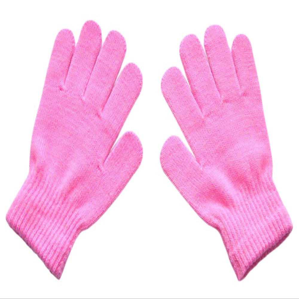 BaiX Boys and Girls Warm Winter Knitted Writing Gloves, 5-12 Years Old (Pink)