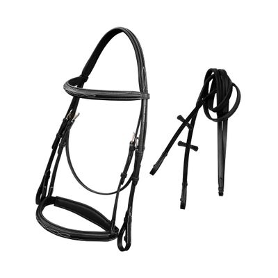 Exion Jumping Hunter Bridle with Soft Lined Crown Piece Raised Browband, Noseband with Rubber Reins | Hunter English Bridle for Horses
