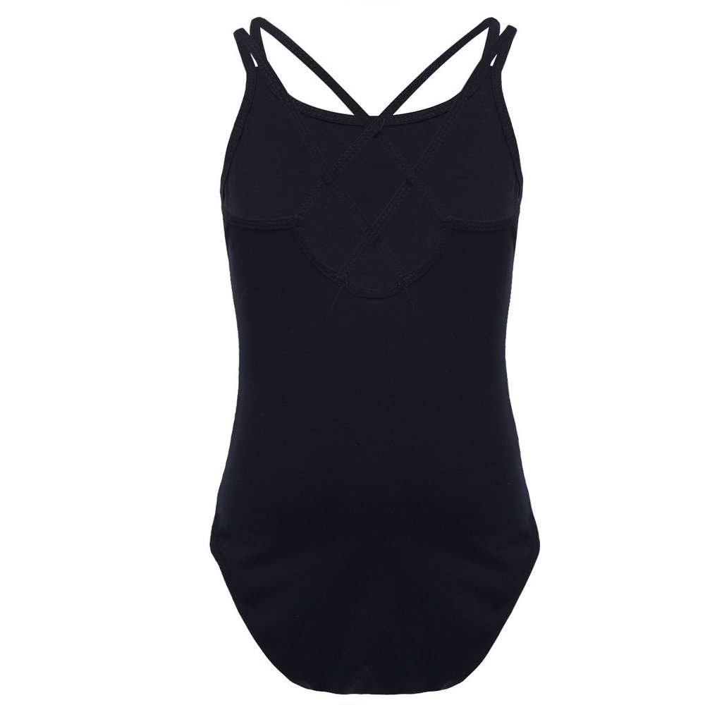 JEATHA Kids Girls Gymnastics Leotard Ballet Dance Top Sleeveless Spaghetti Straps Cross Back Athletic Bodysuit Black 10-12