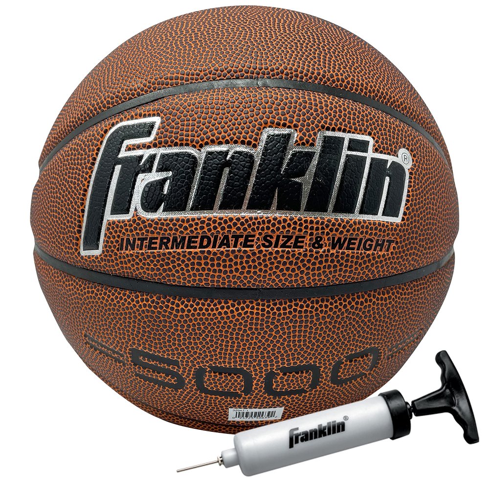 Franklin Sports 5000 Men's + Women's Indoor Basketballs - Official Size 29.5" Inch + 28.5" Inch Men's + Women's Basketball with Air Pump - Composite Indoor Basketballs - Regulation Size BasMketballs, Size 6