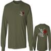 0184. dope Streetwear Graphic Good Vibe Red Rose Flowers Bones Hand Shaka Men's Long Sleeve t Shirt (Olive, Small) view 1