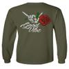 0184. dope Streetwear Graphic Good Vibe Red Rose Flowers Bones Hand Shaka Men's Long Sleeve t Shirt (Olive, Small) view 3
