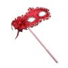 AZYOUNG Women's Masquerade Masks Side Feather Flower Petal Hand Held Lace Mask with Stick,(Red) view 1