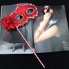 AZYOUNG Women's Masquerade Masks Side Feather Flower Petal Hand Held Lace Mask with Stick,(Red) view 2