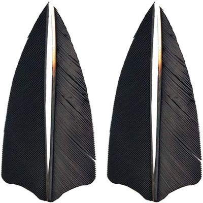 AMEYXGS 50Pcs Arrow Feathers 3" 4" 5" Turkey Feather Fletching Vanes Rignt Wing Shield/Droplet Shape Fletches for DIY Arrow (Black,3inch,Shield Shape)