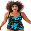 Swimsuits For All Women's Plus Size A Line Relaxed Fit Flared Tankini Top with Adjustable Straps - 20, Blue Poppies (Plus view 1