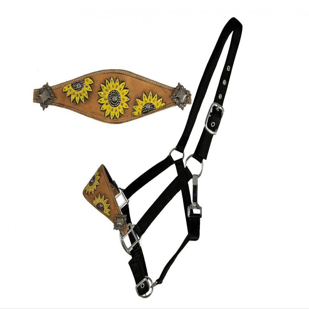 Showman Leather Bronc Halter w/Hand Painted Sunflower Design