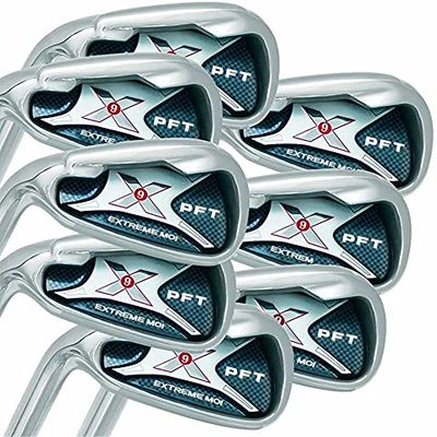 Left Handed PFT X9 Extreme MOI Iron Set Petite Senior Ladies Complete 8-Piece Iron Set (4-SW) Lady Flex L Flex Club (Petite - 5' to 5'3") with Premium Ladies Arthritic Golf Grip