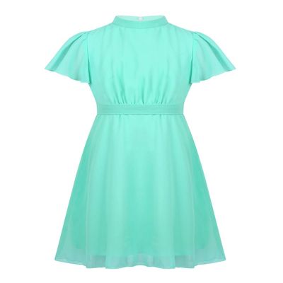 FEESHOW Girls High Neck Ruffle Flutter Sleeve Chiffon Pleated Dress Wedding Bridesmaid Party Flower Girl Dress Mint 4