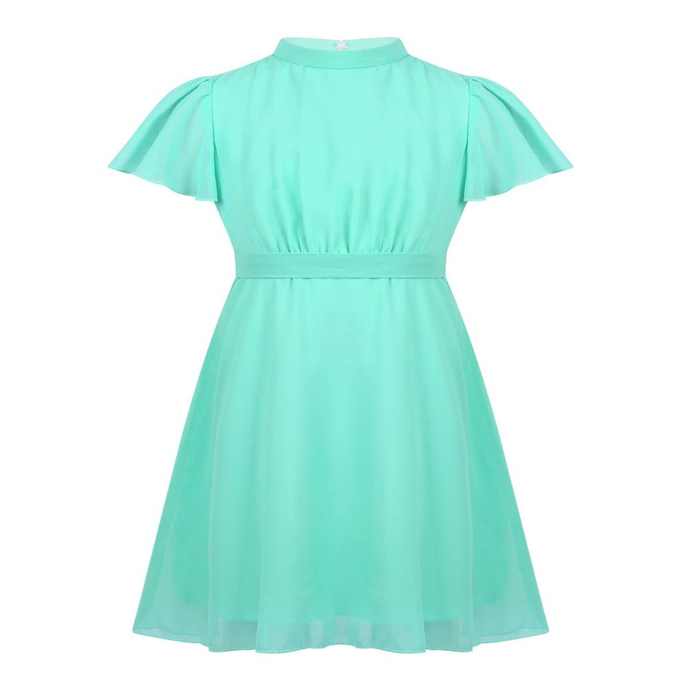 FEESHOW Girls High Neck Ruffle Flutter Sleeve Chiffon Pleated Dress Wedding Bridesmaid Party Flower Girl Dress Mint 4