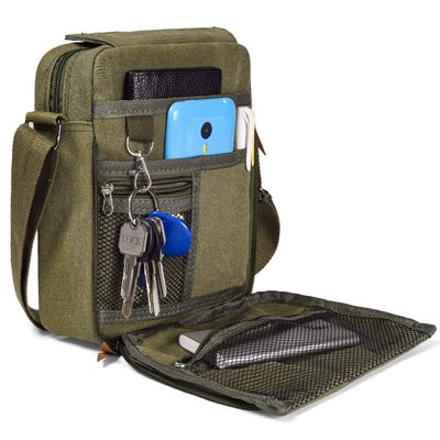 dealcase Small Messenger Bag Casual Shoulder Bag Travel Organizer Bag Multi-pocket Purse Handbag Crossbody BagsArmy Green