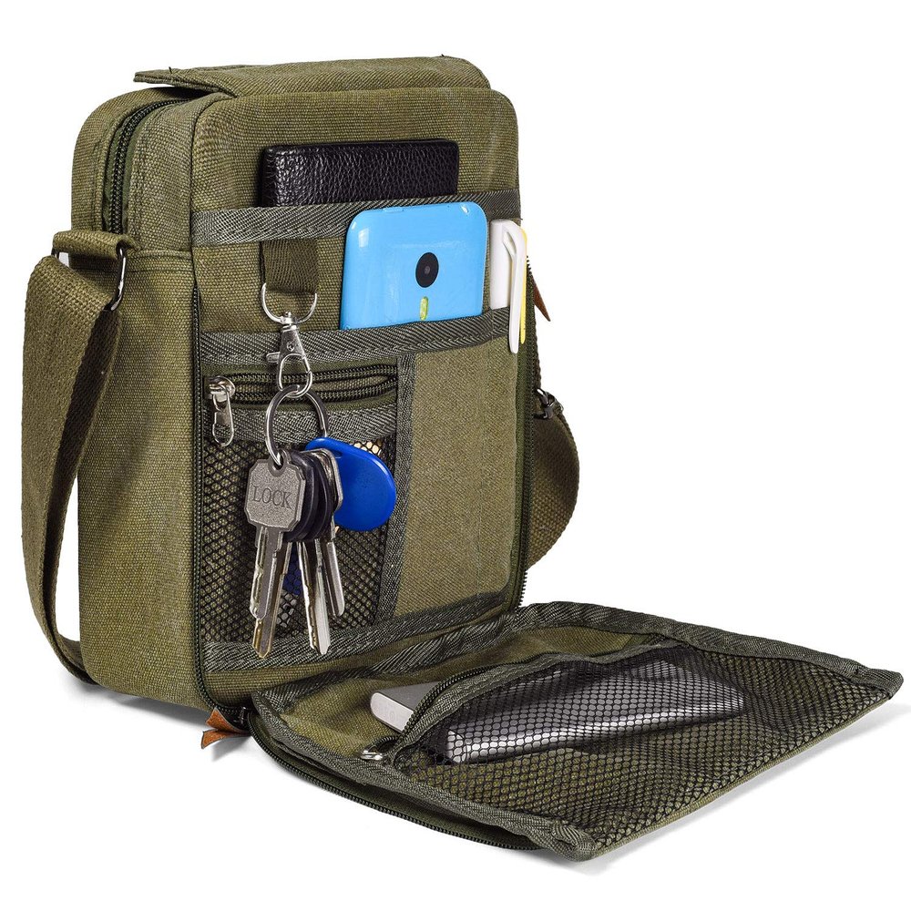 dealcase Small Messenger Bag Casual Shoulder Bag Travel Organizer Bag Multi-pocket Purse Handbag Crossbody BagsArmy Green