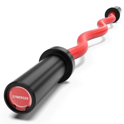 Synergee Commercial EZ Curl Olympic Bar Red Cerakote with Powder Coated Black Bushings Excellent for Bicep Curls and Triceps Extensions