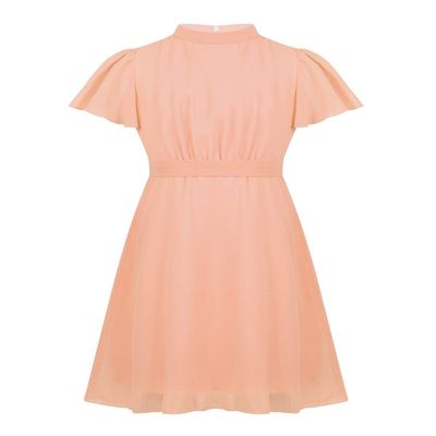 FEESHOW Girls High Neck Ruffle Flutter Sleeve Chiffon Pleated Dress Wedding Bridesmaid Party Flower Girl Dress Orange 10