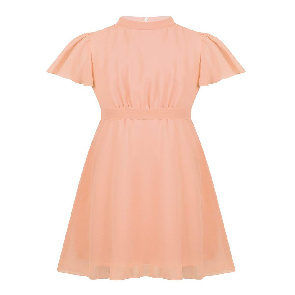 FEESHOW Girls High Neck Ruffle Flutter Sleeve Chiffon Pleated Dress Wedding Bridesmaid Party Flower Girl Dress Orange 10